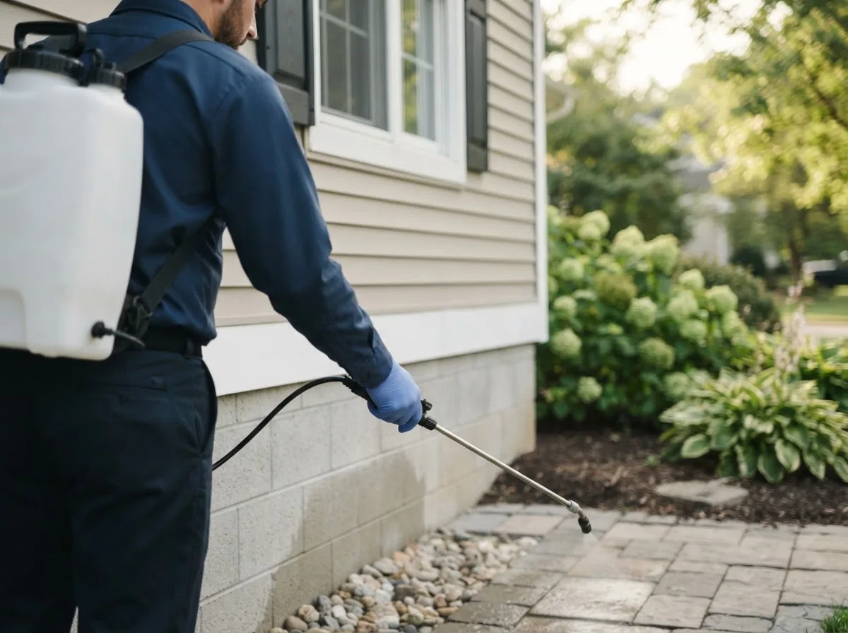Pest control technician inspecting a home in Laurel, IN